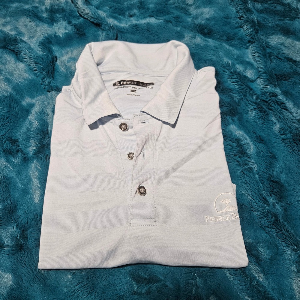 Pebble Beach Dry Luxe Performance Golf Polo‎ Shirt Striped Light Blue XL